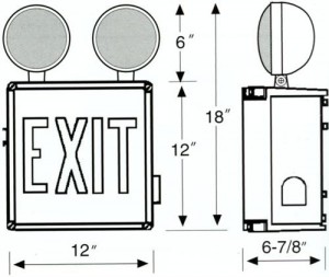 Wet Location LED Exit Sign Emergency Light Combo Unit Dimension Size